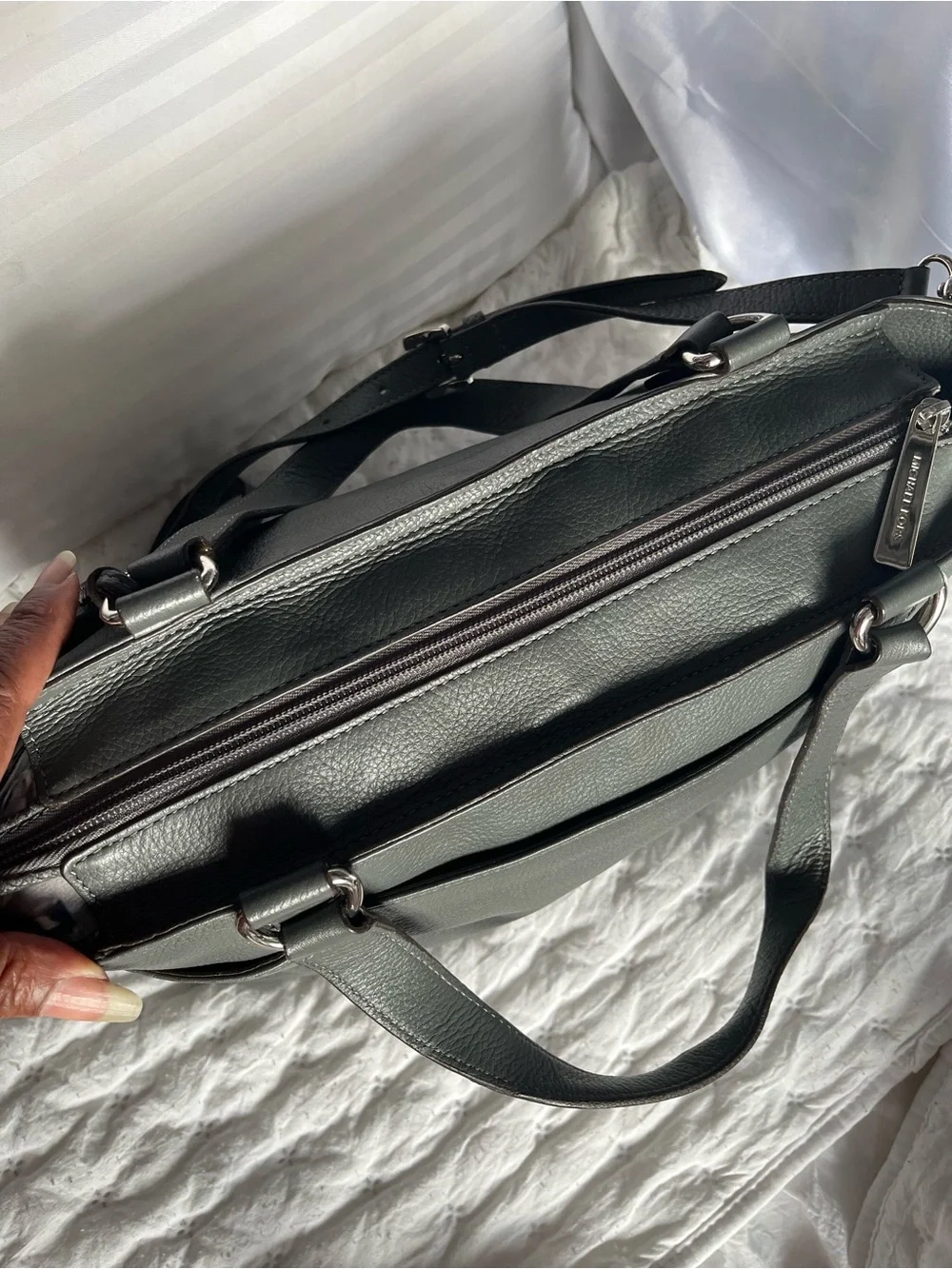 Michael Kors Pebbled Leather Shoulder Tote in Dark Gray